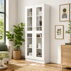 Your Space, Your Style: White Vitrine Cabinet with 5 Compartments