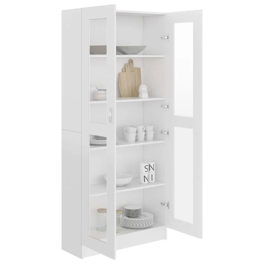 Vitrine Cabinet White 82.5x30.5x185 cm Storage Bookcase Display Unit with 5 Compartments and 2 Doors
