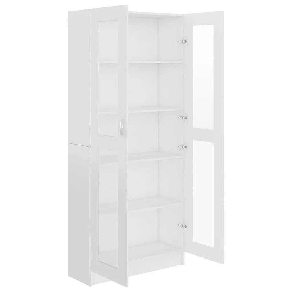 Vitrine Cabinet White 82.5x30.5x185 cm Storage Bookcase Display Unit with 5 Compartments and 2 Doors