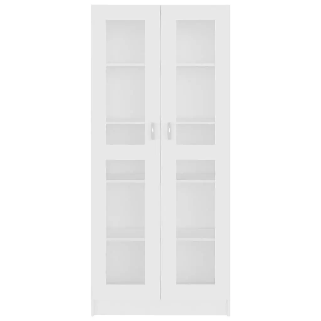 Vitrine Cabinet White 82.5x30.5x185 cm Storage Bookcase Display Unit with 5 Compartments and 2 Doors