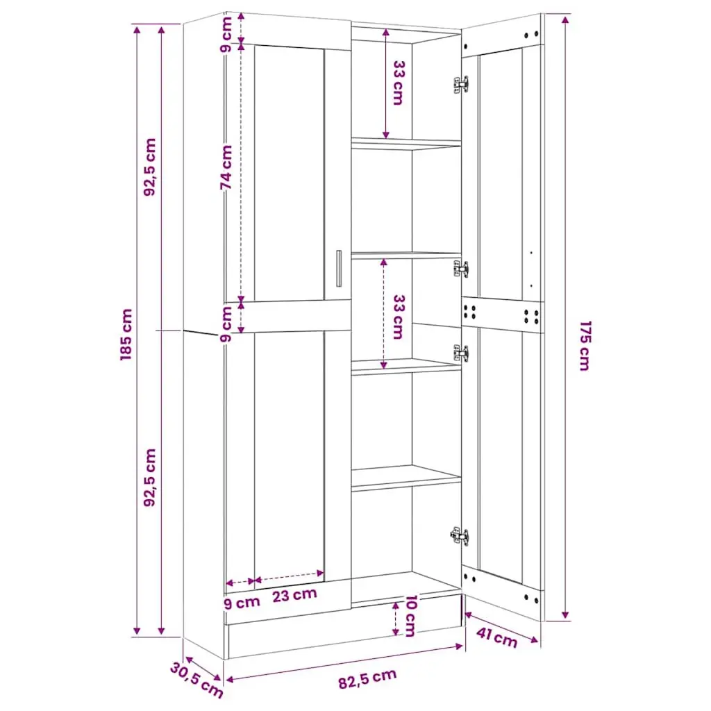Vitrine Cabinet White 82.5x30.5x185 cm Storage Bookcase Display Unit with 5 Compartments and 2 Doors
