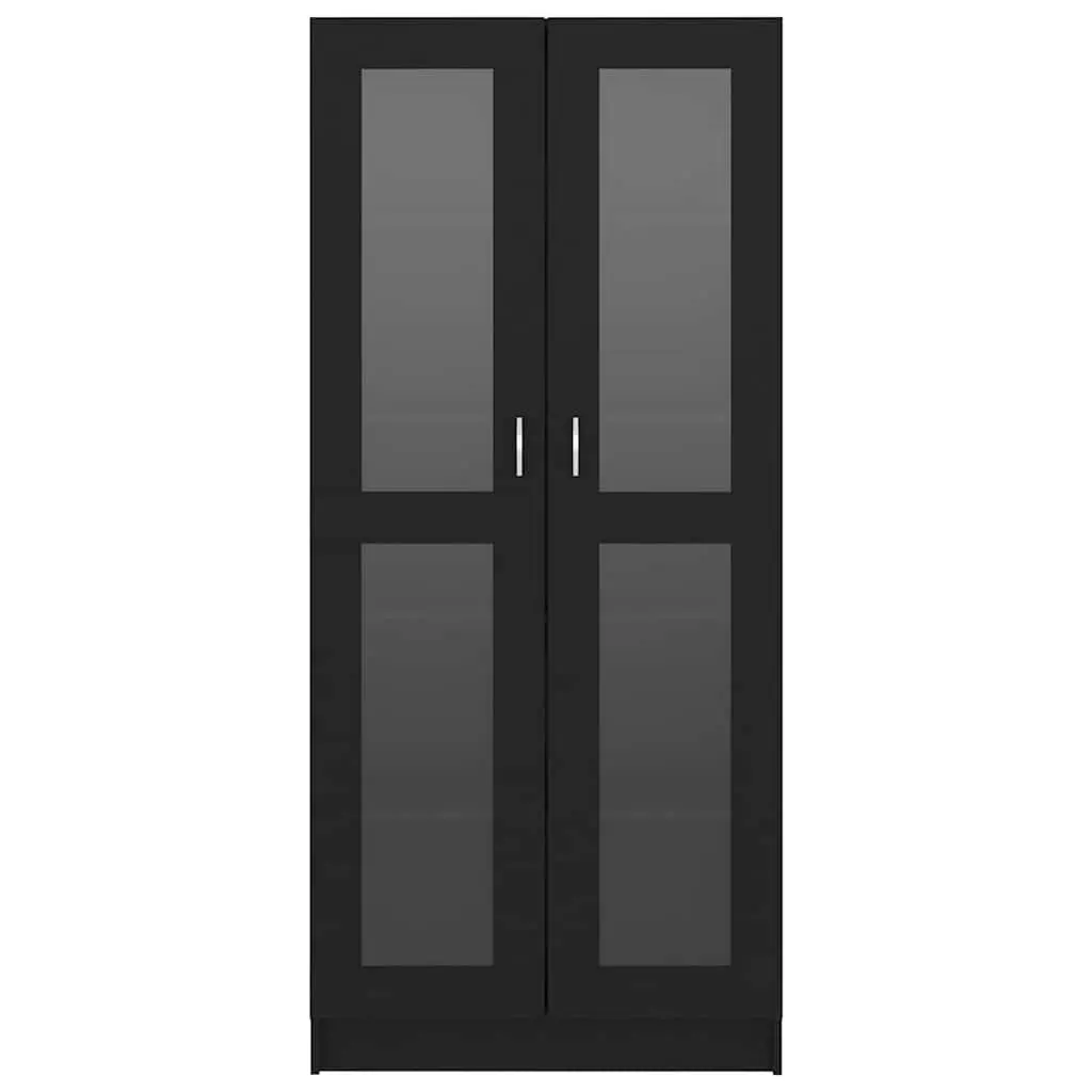 Black Display Cabinet Engineered Wood 82.5cm Width 30.5cm Depth 185cm Height 5 Storage Compartments