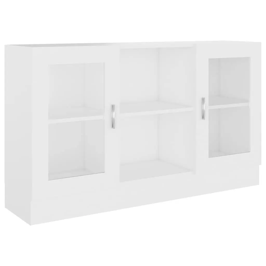 Vitrine Cabinet White Engineered Wood 2 Compartment Doors Storage Display