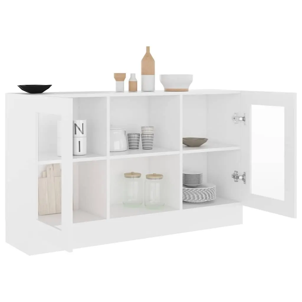 Vitrine Cabinet White Engineered Wood 2 Compartment Doors Storage Display