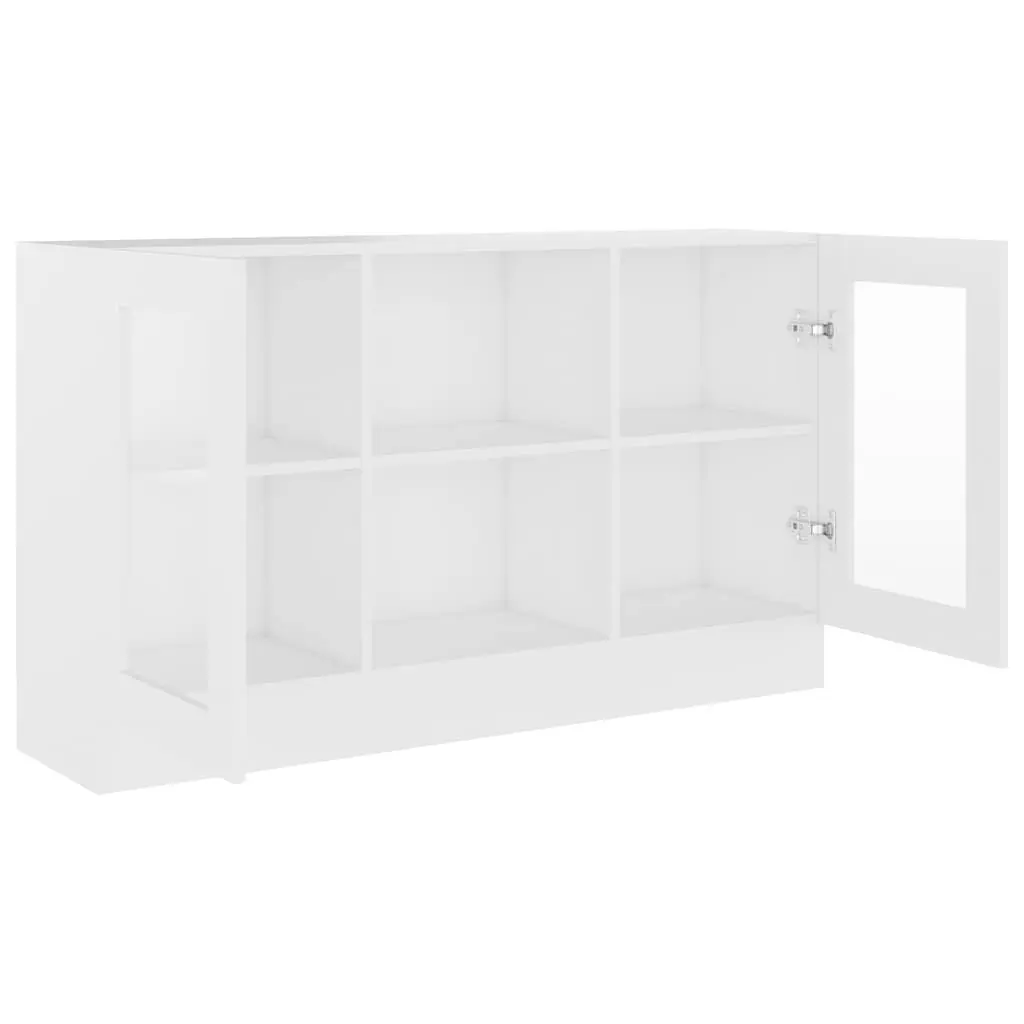 Vitrine Cabinet White Engineered Wood 2 Compartment Doors Storage Display