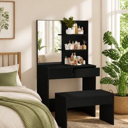 Compact and Modern Black Dressing Table Setup