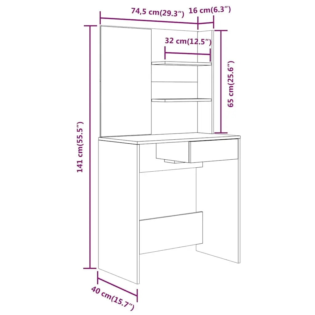 Dressing Table with Mirror Black Vanity Makeup Storage Dresser Bedroom Furniture