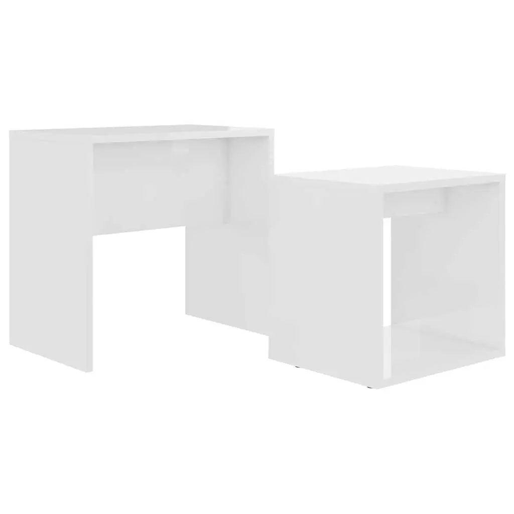 Coffee Table Set White 2-Piece Nesting Design Space-Saving Living Room Accent