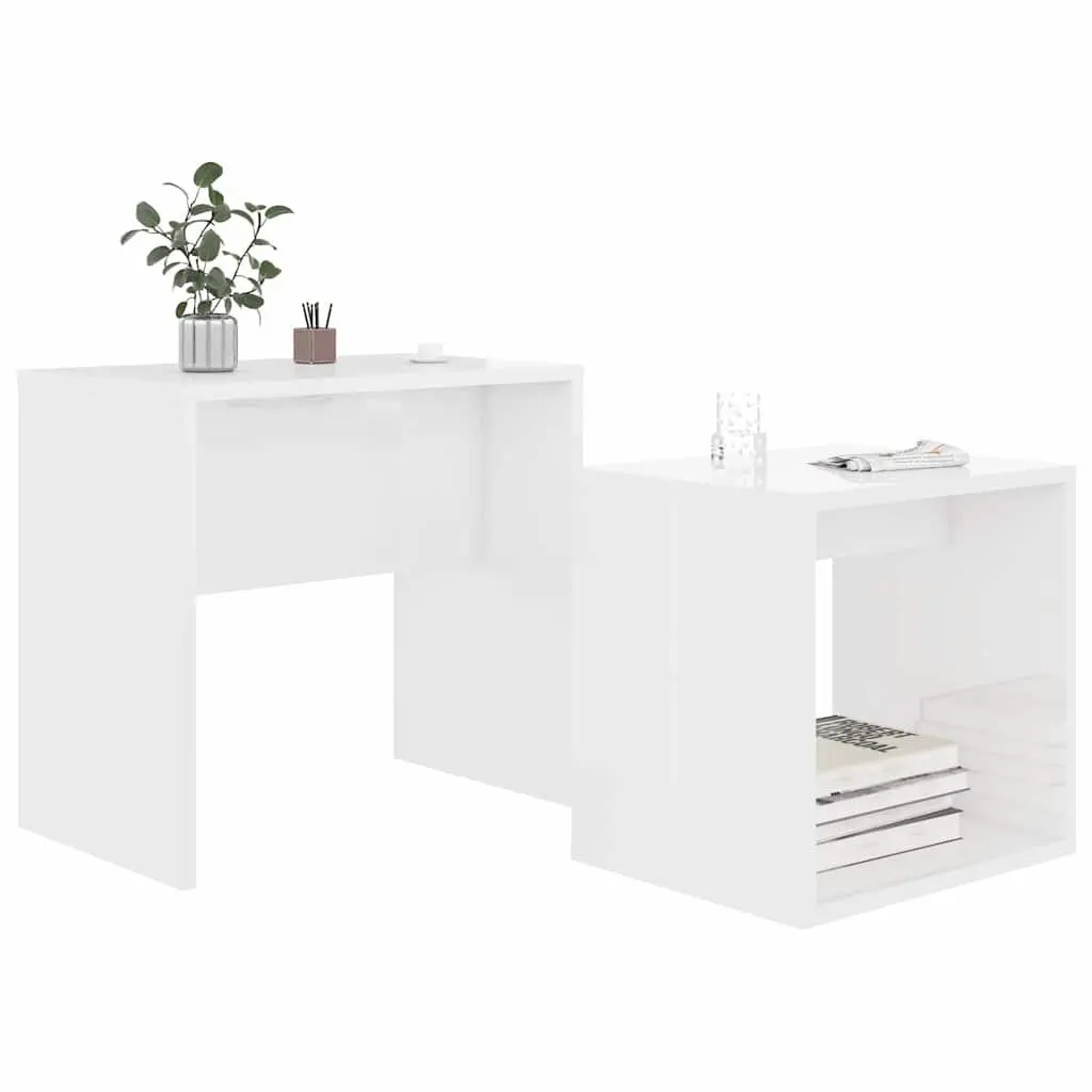 Coffee Table Set White 2-Piece Nesting Design Space-Saving Living Room Accent