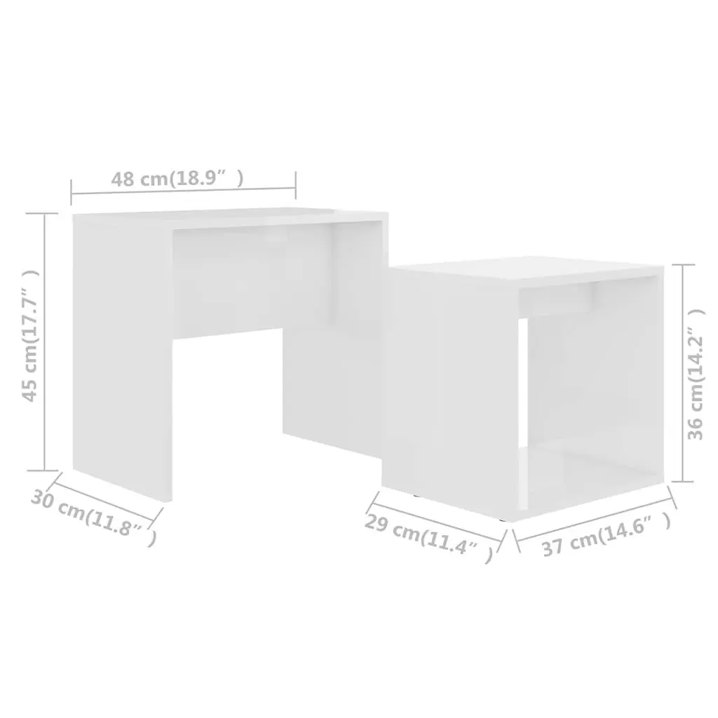 Coffee Table Set White 2-Piece Nesting Design Space-Saving Living Room Accent