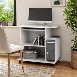 White Computer Workstation 80x50x75cm with Mobility