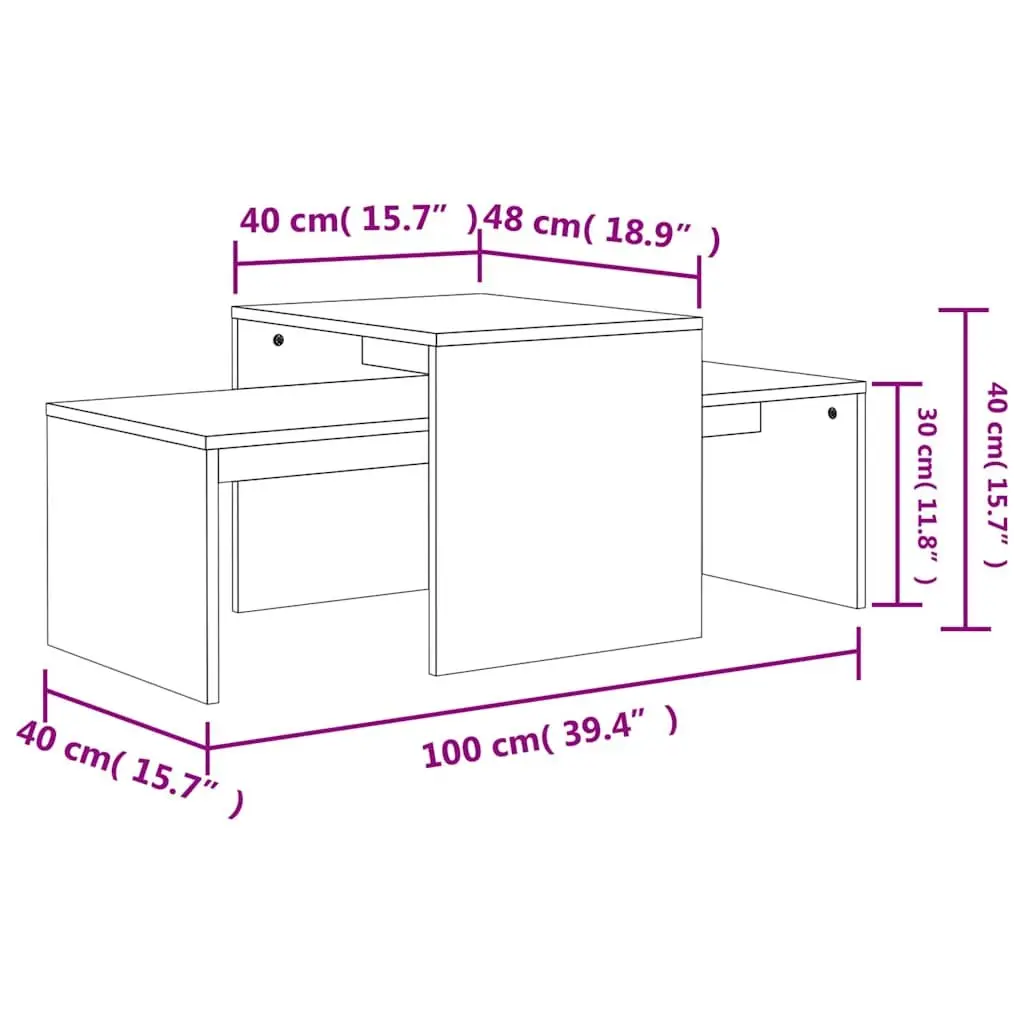 Coffee Table Set Nesting Design Engineered Wood Brown Accent Side Tables