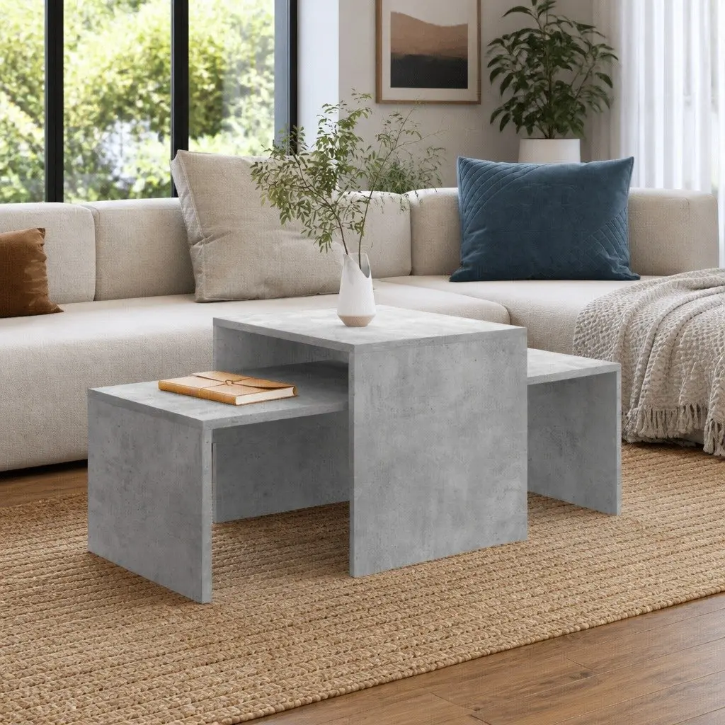Coffee Table Set Grey Engineered Wood Nesting Tables Living Room Accent