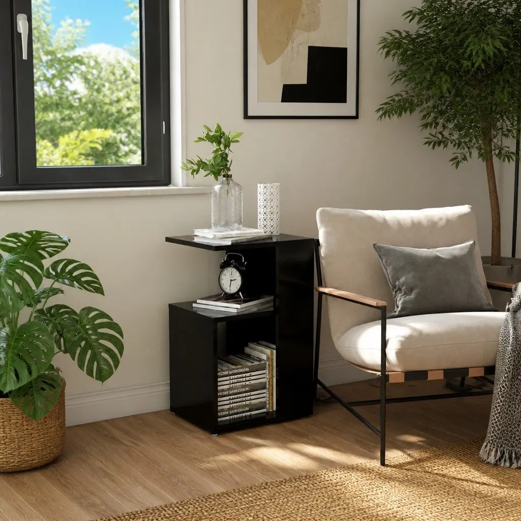 End Table Black Modern Storage Side Table for Living Room