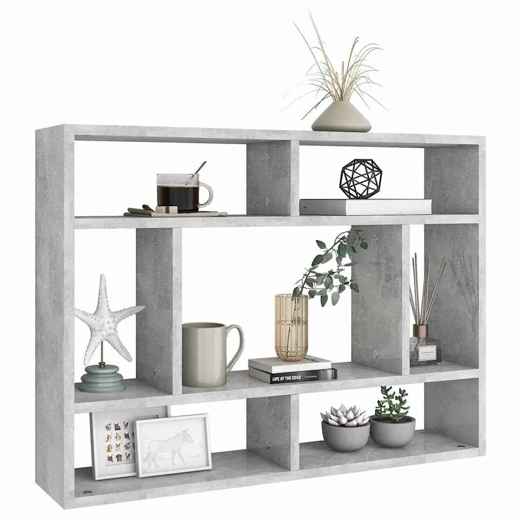 Wall Shelf Grey Open Compartment Storage Display Unit