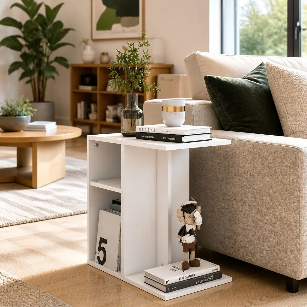Side Table White 50x30x50 cm Accent Storage Furniture