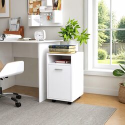 Compact and Efficient White Storage Cabinet with Wheels
