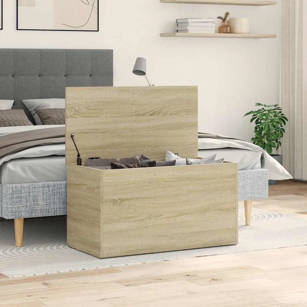 Storage Chest Brown Wooden Organizer 84x42x46cm Spacious Interior Stable Top Surface