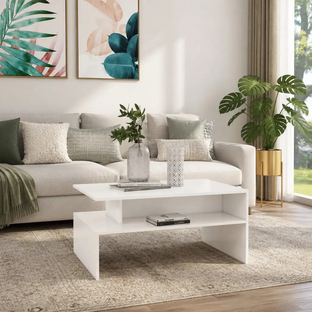 Coffee Table White Modern Storage Shelf