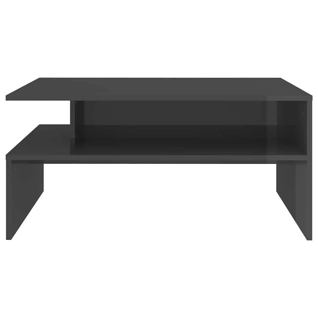 Coffee Table Grey High Gloss Storage Shelf Engineered Wood 90x60x42.5cm