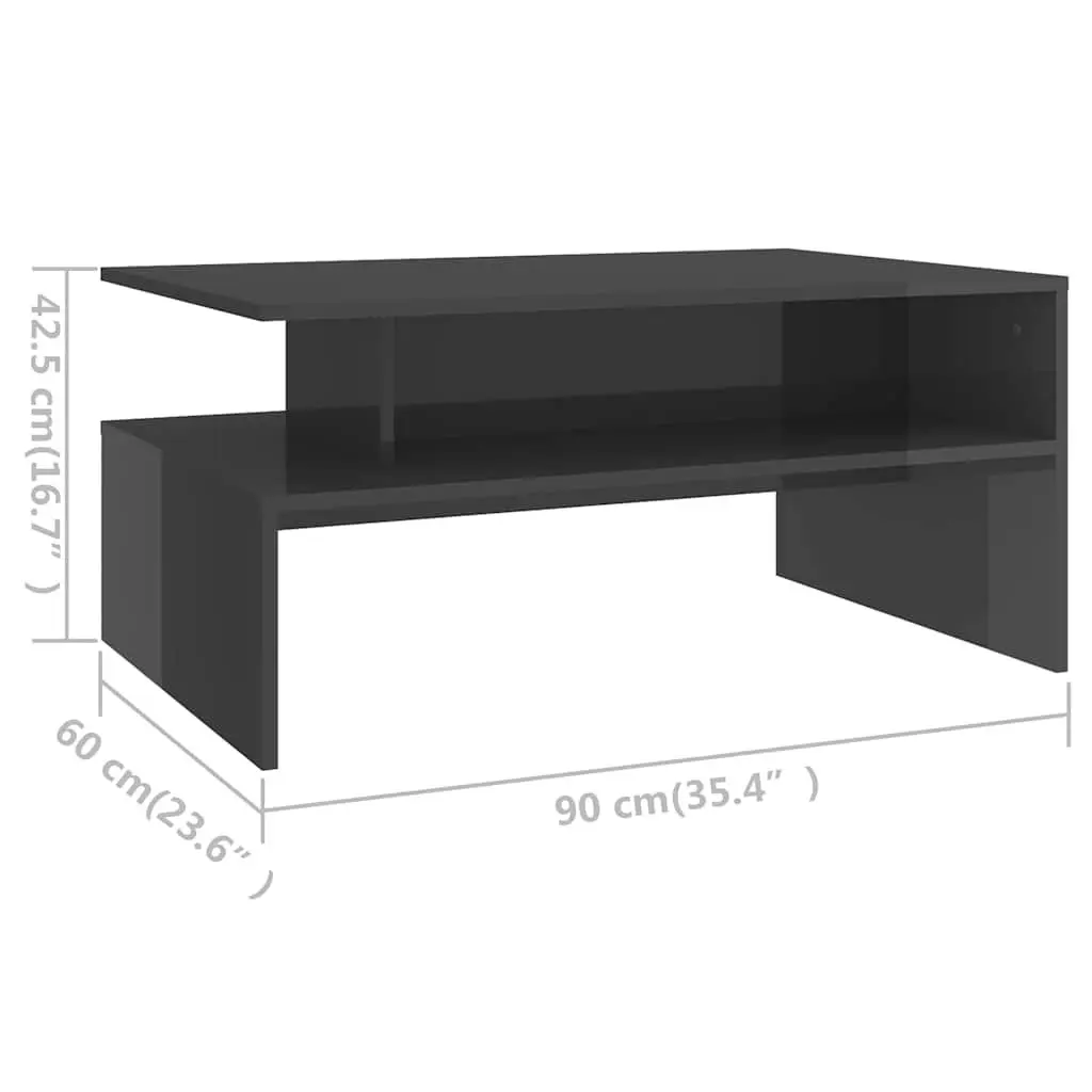 Coffee Table Grey High Gloss Storage Shelf Engineered Wood 90x60x42.5cm