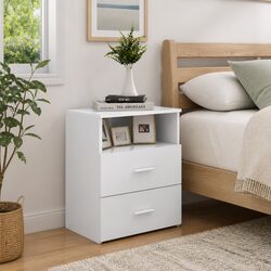 Bedside Table White 50x32x60 cm Nightstand Cabinet 2 Drawers Storage Shelf