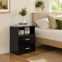 Compact Black Nightstand with Two Drawers