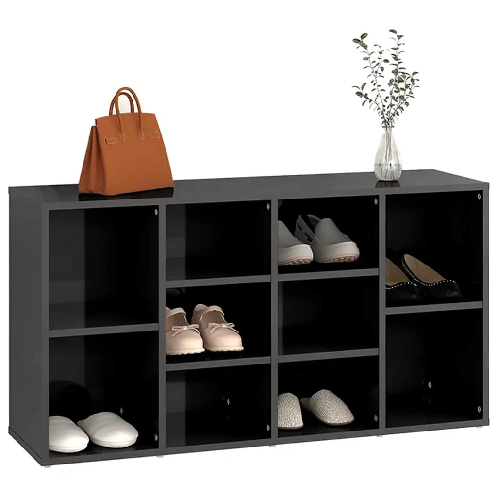 Shoe Bench Grey High Gloss 10 Shelves Multifunctional Storage Cabinet