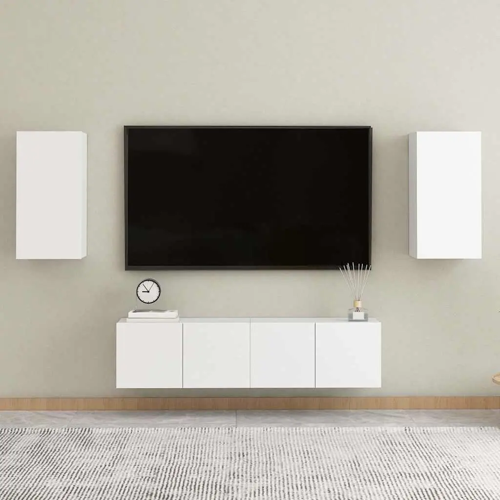 Wall-Mounted TV Cabinet Set 2 pcs White Storage Shelves Living Room Furniture