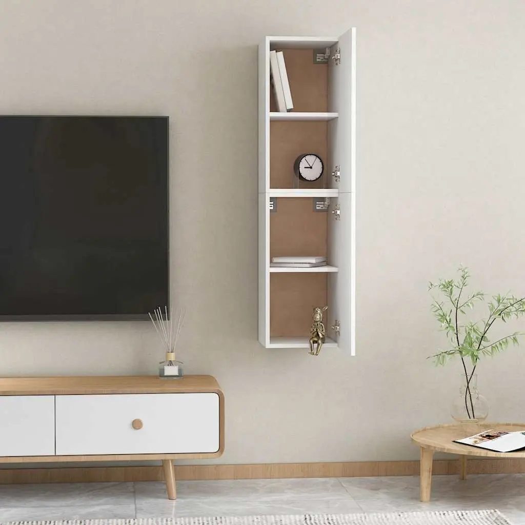 Wall-Mounted TV Cabinet Set 2 pcs White Storage Shelves Living Room Furniture