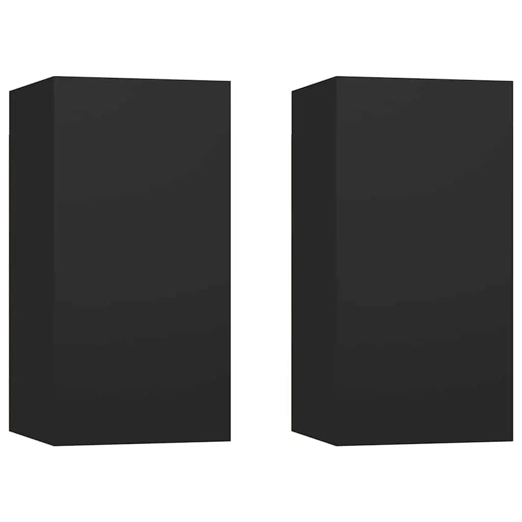 Wall-Mounted TV Cabinet Set Black 2 Pieces Storage Shelves