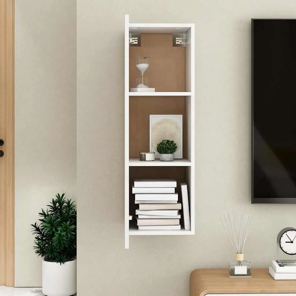 TV Cabinet White Wall-Mounted 2 Shelves Storage Unit