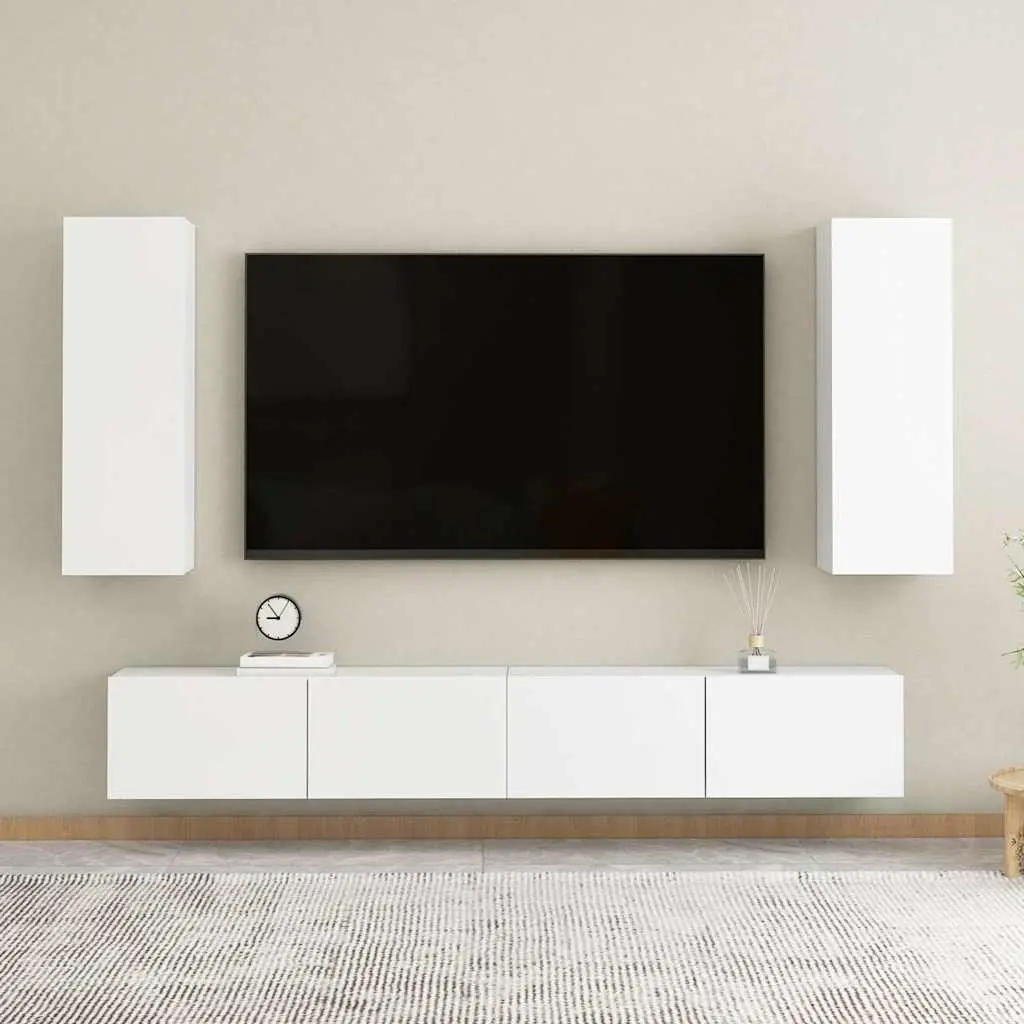 TV Cabinet White Wall-Mounted 2 Shelves Storage Unit