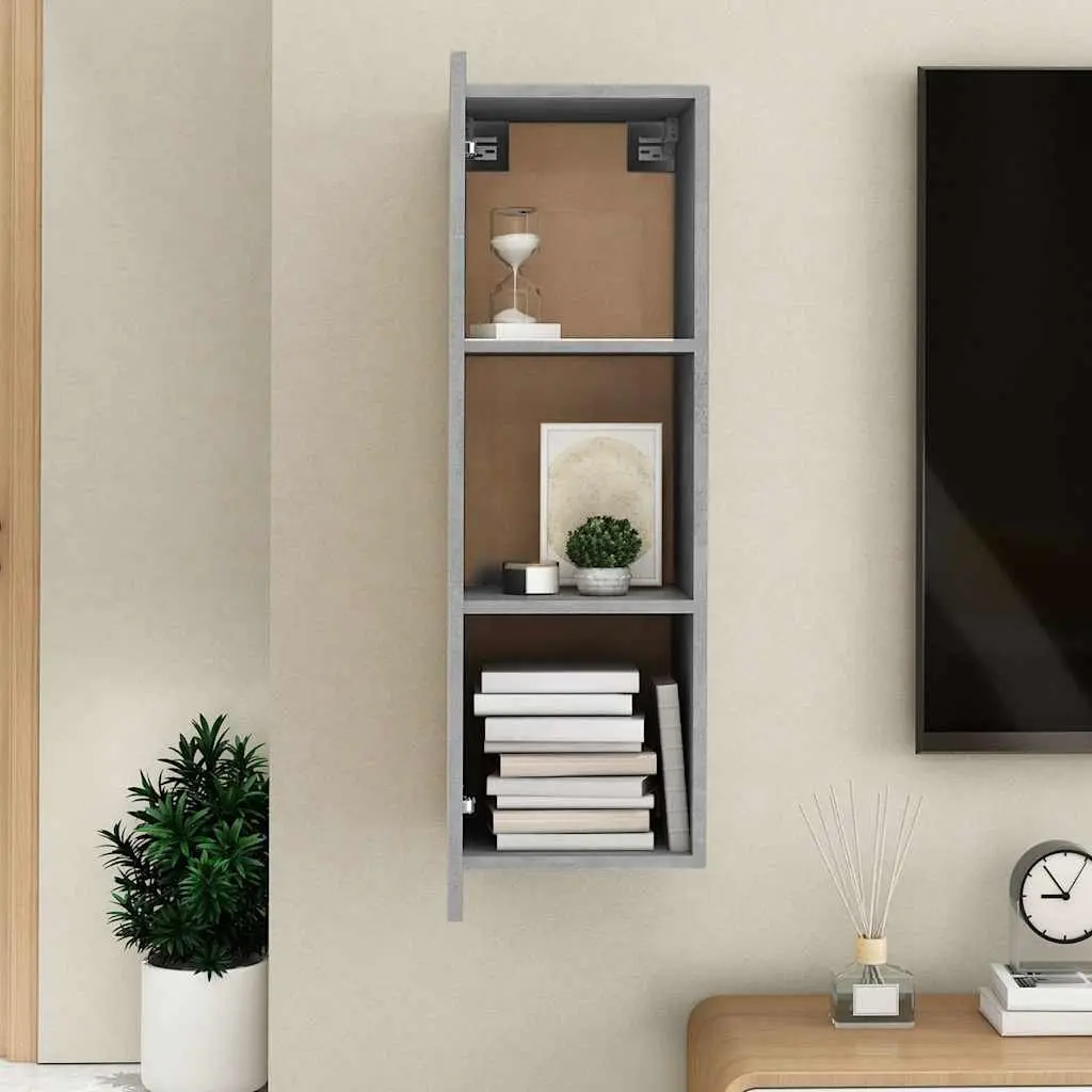 Grey Wall-Mounted TV Cabinet 30.5x30x90 cm Engineered Wood with Shelves for Organized Storage