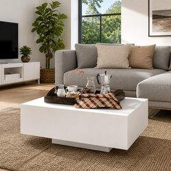 White Coffee Table Modern Design Living Room Accent Table Engineered Wood