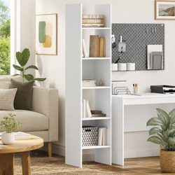 Compact White Book Cabinet with 5 Storage Compartments