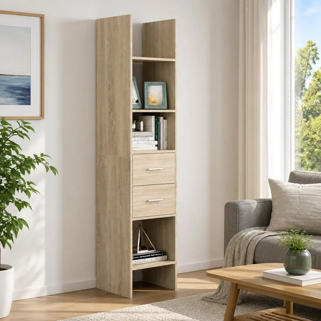 Book Cabinet 40x35x180cm Engineered Wood Storage Shelving Unit with Drawers