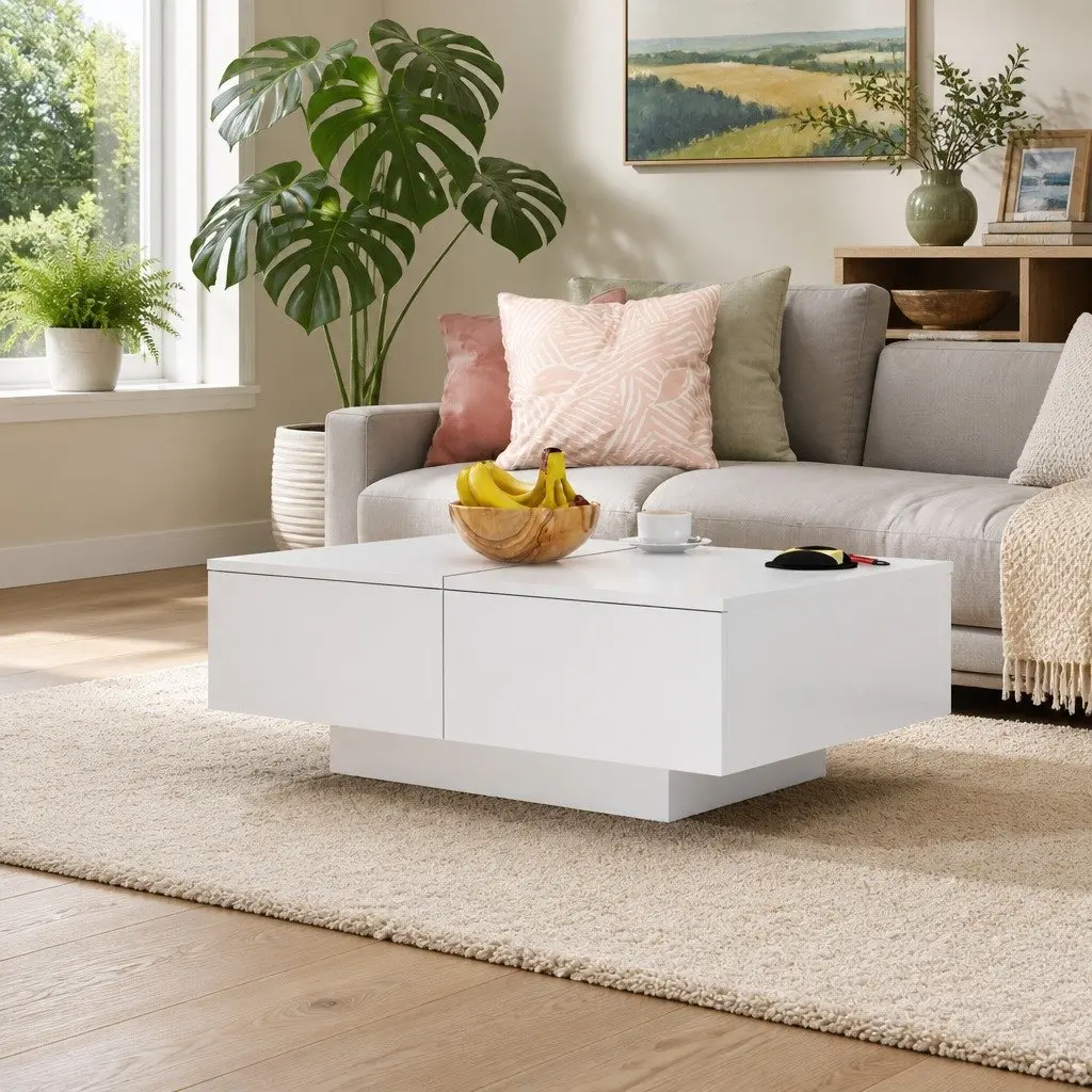 Coffee Table White Engineered Wood 90x60x31cm Stable Surface Easy to Clean