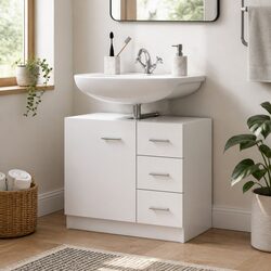 Compact White Engineered Wood Sink Cabinet with Drawers