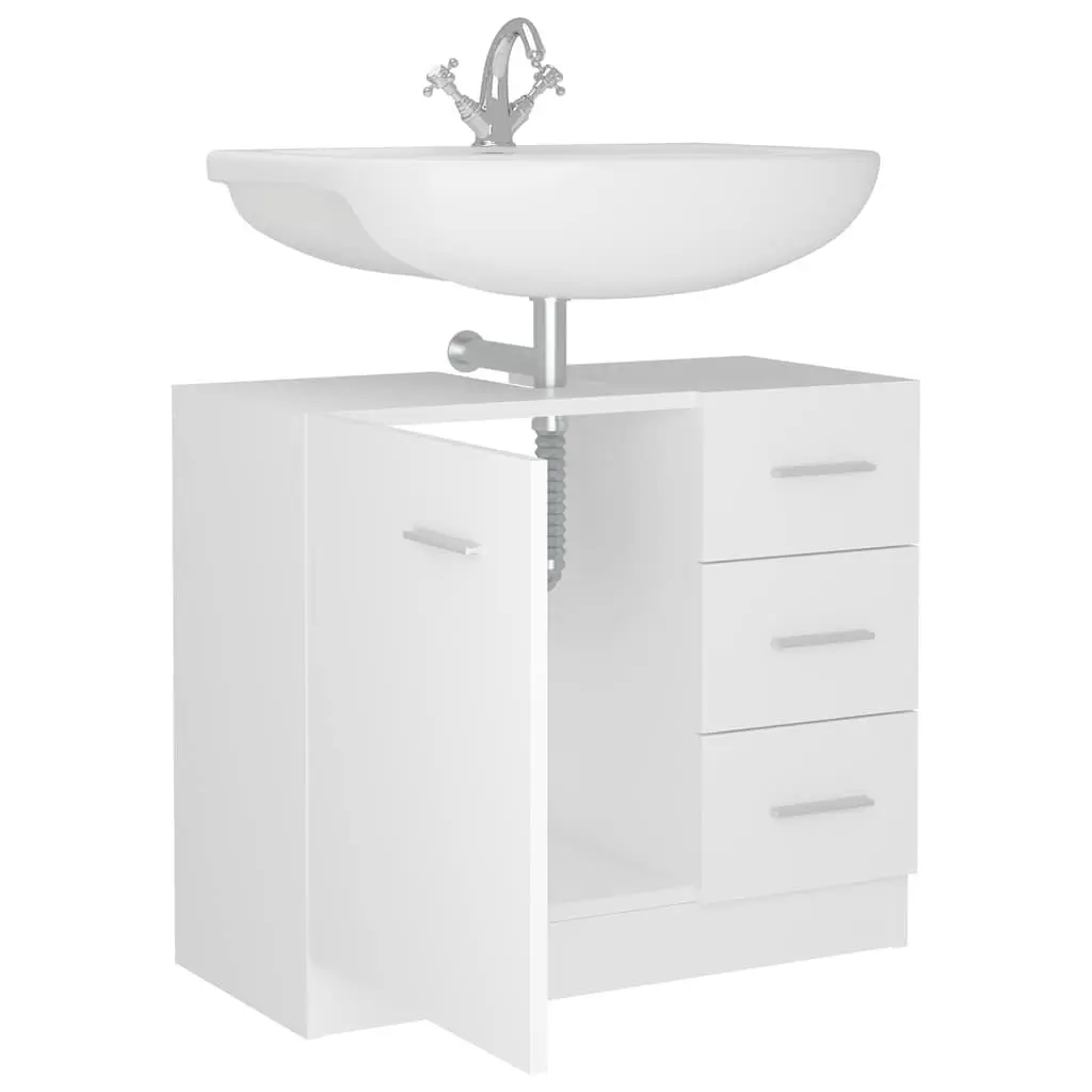 Bathroom Sink Cabinet White Engineered Wood Vanity Unit with Drawers