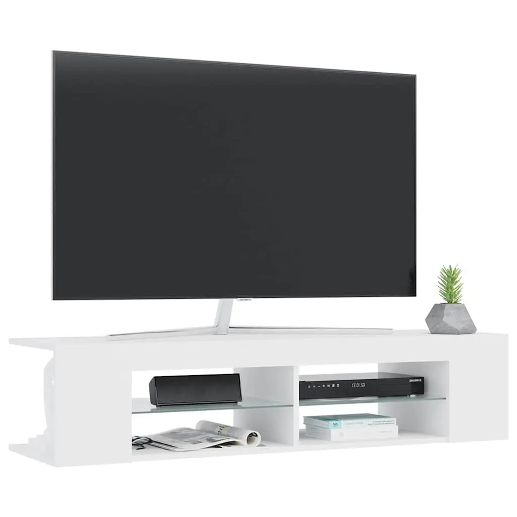 TV Cabinet with RGB LED Lights Modern Media Stand Storage White 135x39x30cm