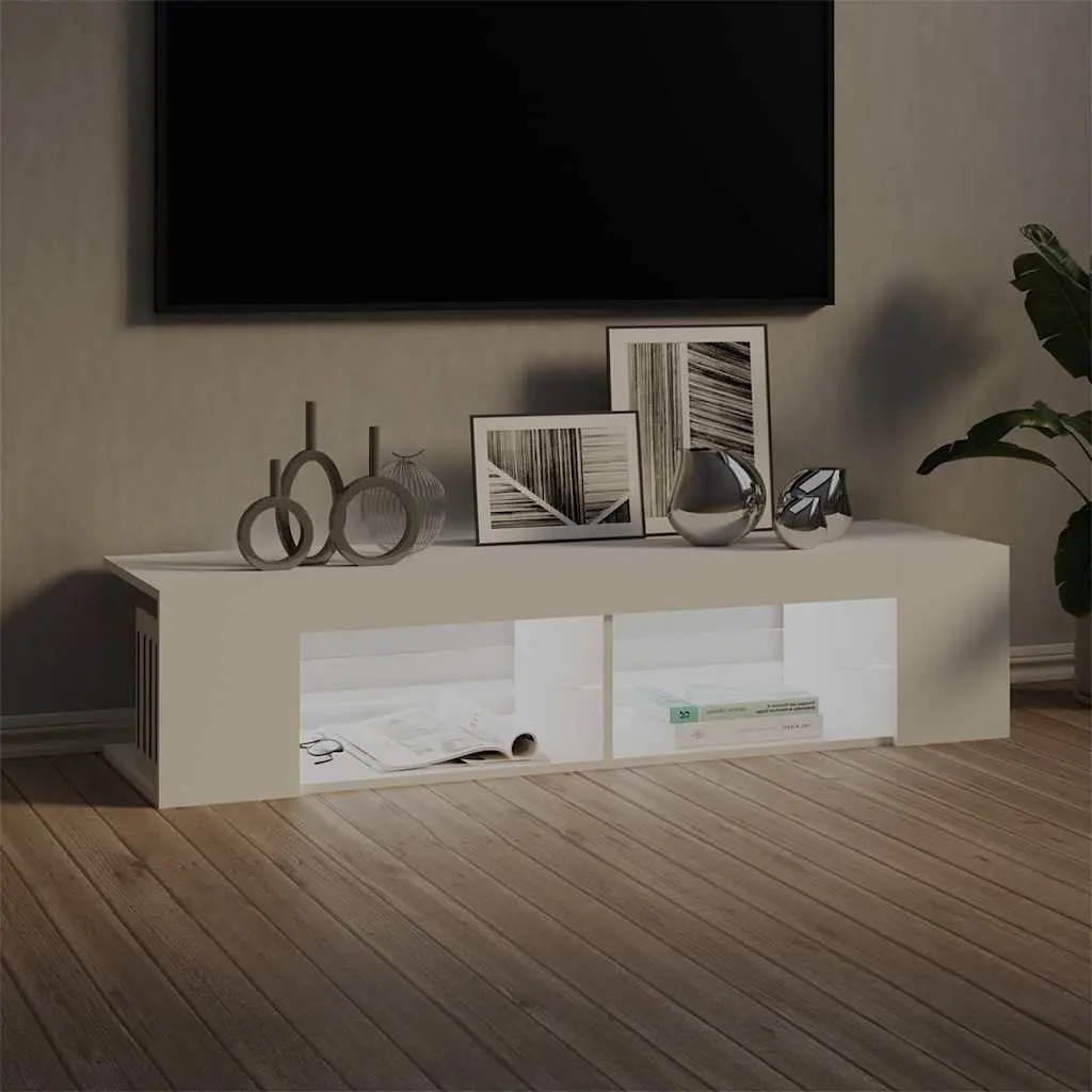 TV Cabinet with RGB LED Lights Modern Media Stand Storage White 135x39x30cm