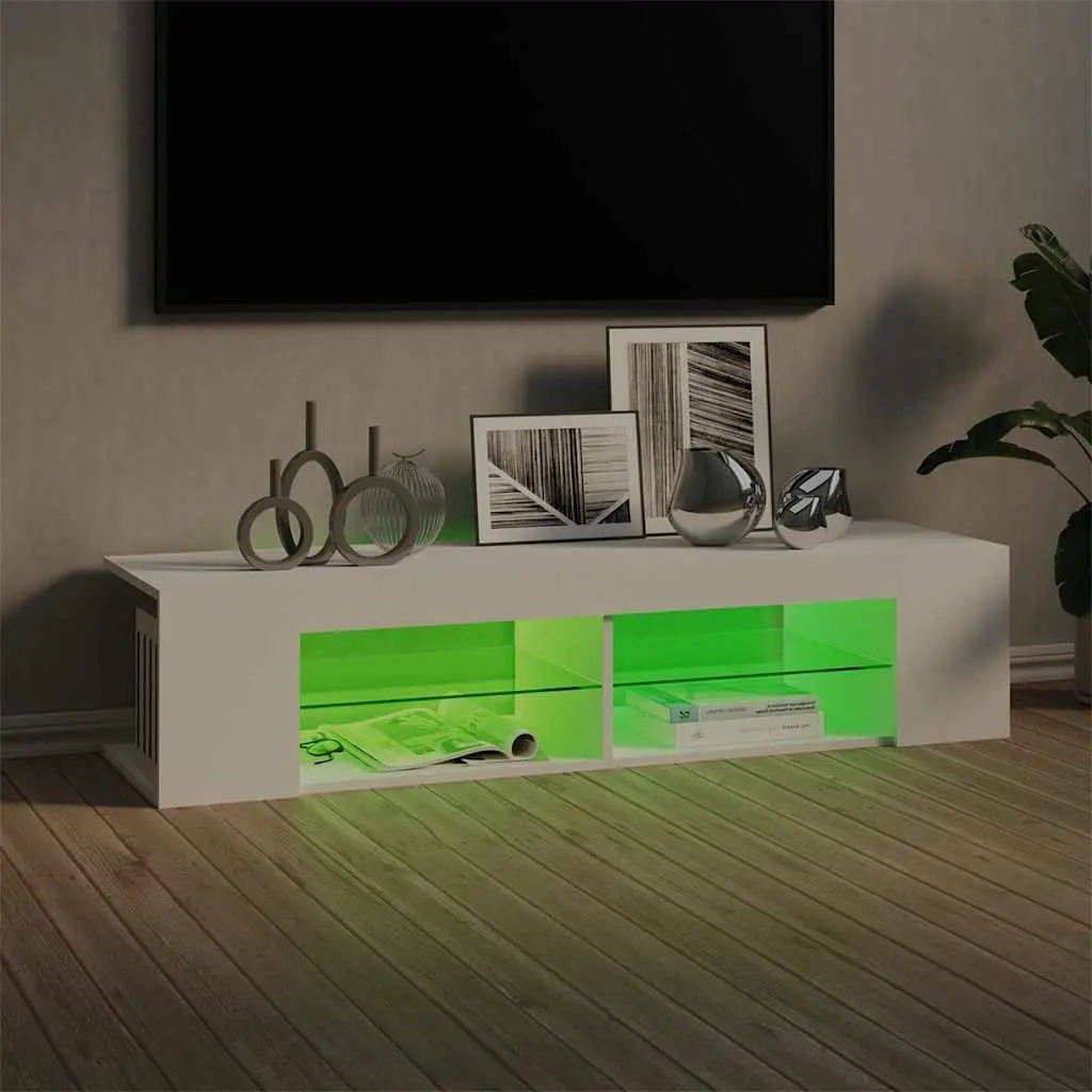 TV Cabinet with RGB LED Lights Modern Media Stand Storage White 135x39x30cm