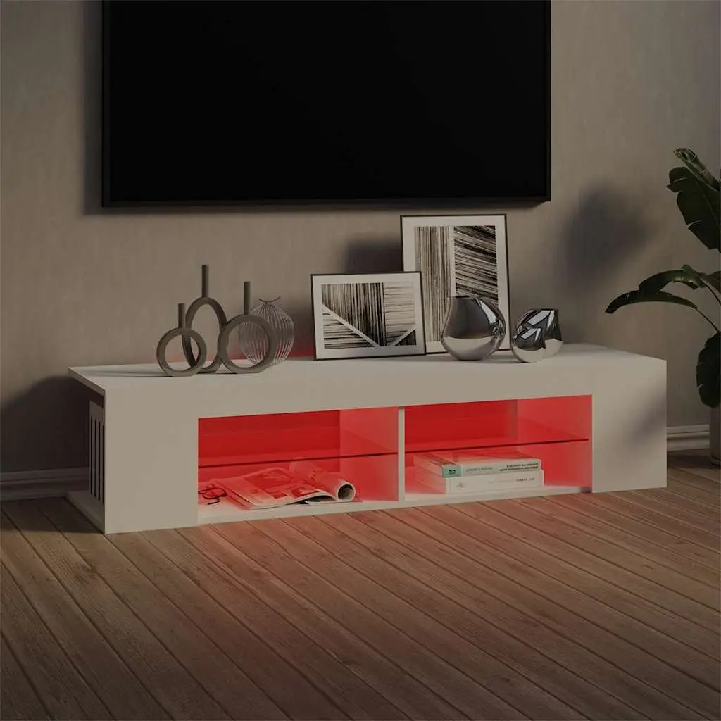 TV Cabinet with RGB LED Lights Modern Media Stand Storage White 135x39x30cm