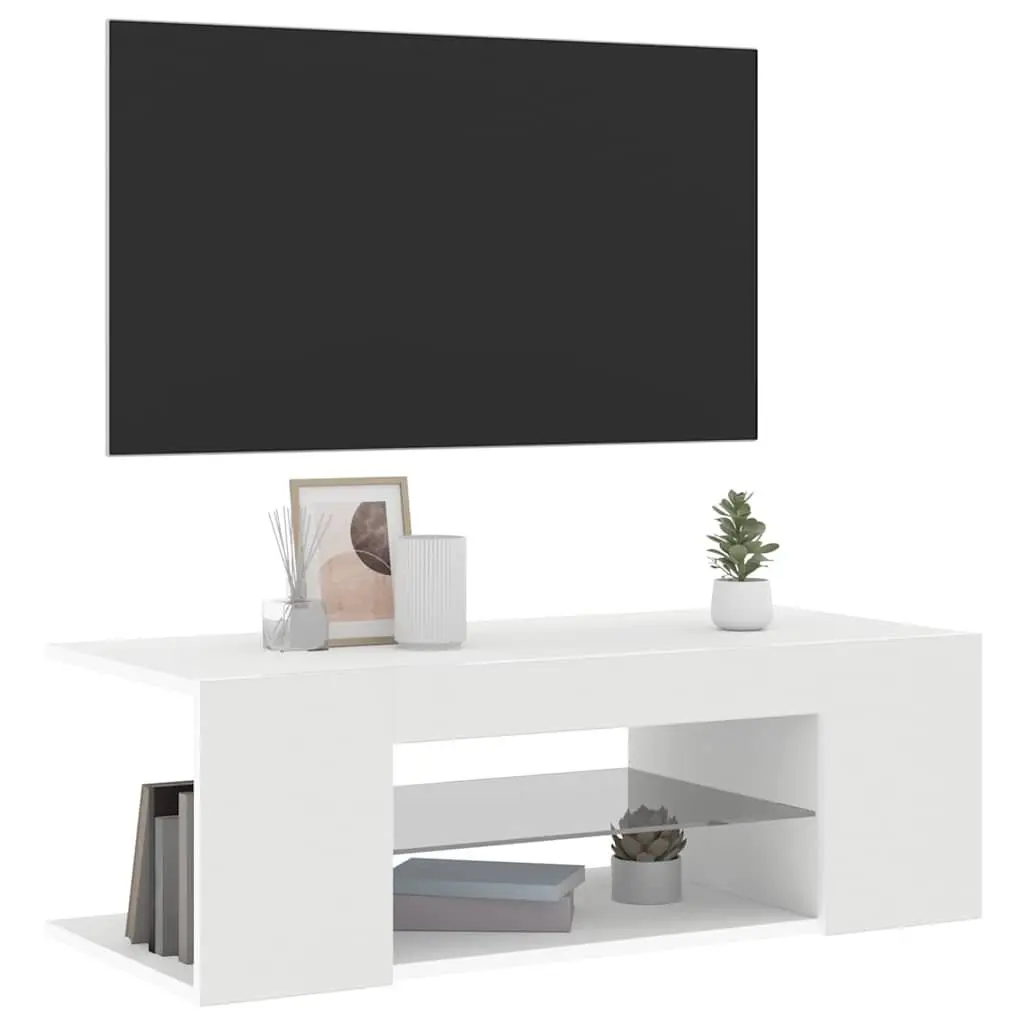 TV Cabinet White Modern Media Storage Unit with RGB LED Lights
