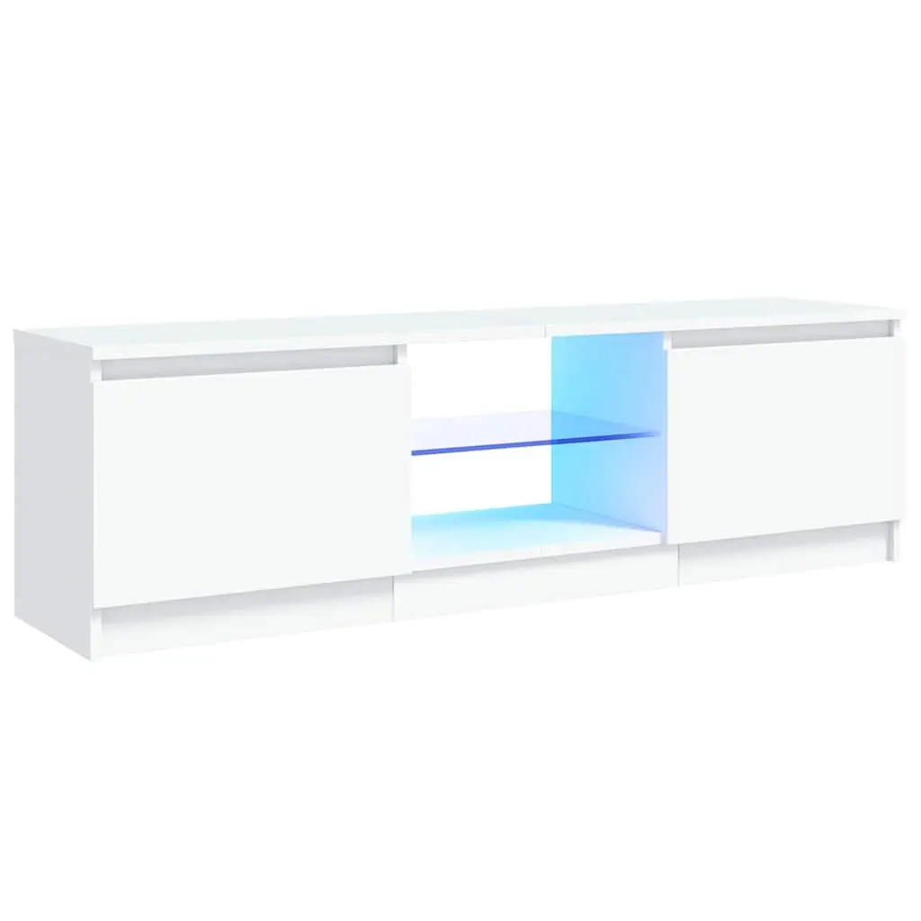 TV Cabinet White 120x30x36cm Modern LED Media Unit with Two Shelves for Living Room Bedroom Storage