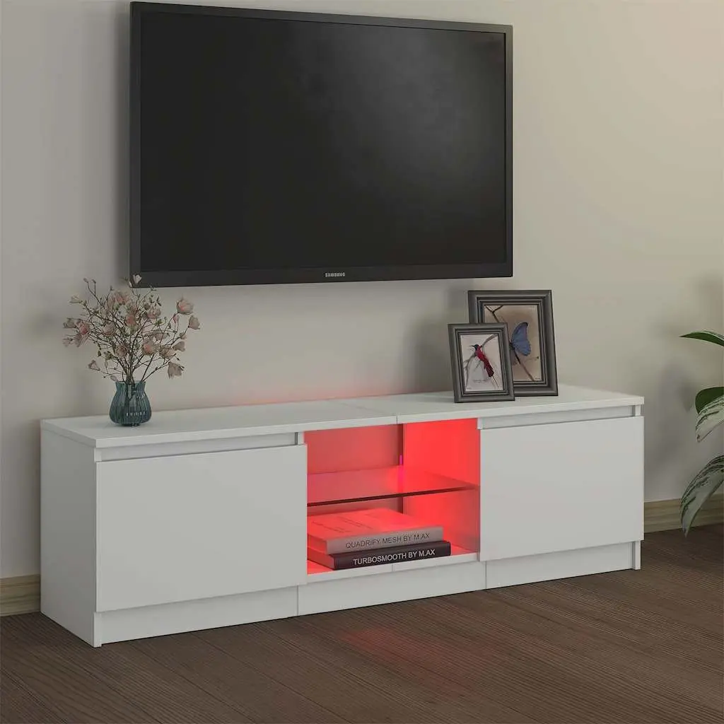 TV Cabinet White 120x30x36cm Modern LED Media Unit with Two Shelves for Living Room Bedroom Storage