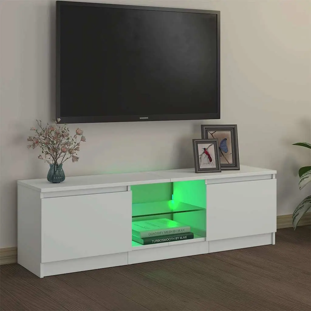 TV Cabinet White 120x30x36cm Modern LED Media Unit with Two Shelves for Living Room Bedroom Storage
