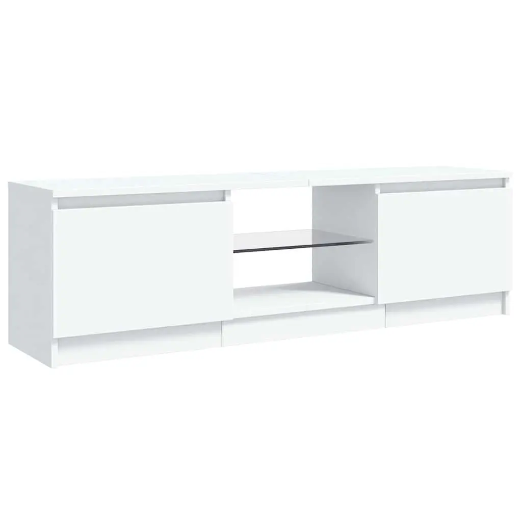 TV Cabinet White 120x30x36cm Modern LED Media Unit with Two Shelves for Living Room Bedroom Storage
