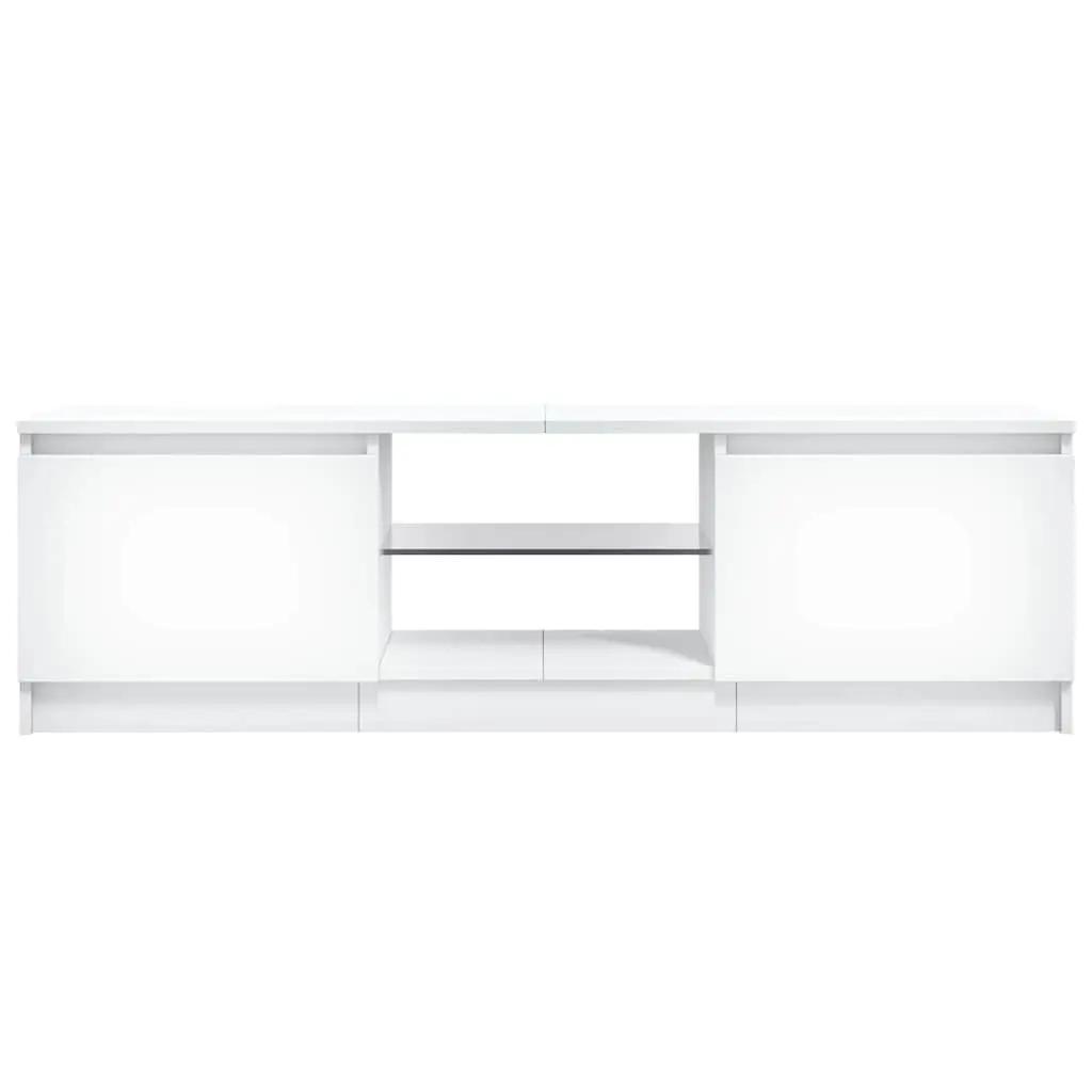 TV Cabinet White 120x30x36cm Modern LED Media Unit with Two Shelves for Living Room Bedroom Storage